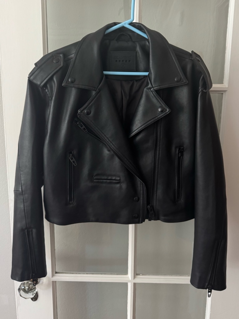 Black Faux Leather Cropped Moto Jacket - Great Condition